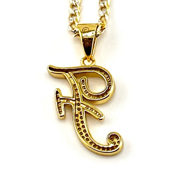 18K Gold Plated over 925 Solid Sterling Silver "F" Letter Necklace - Picture 4 of 8